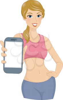 Illustration of a Girl with Toned Abs Showing a Fitness App