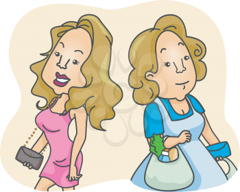 Illustration Featuring Two Girls with Completely Different Lifestyles