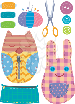 Illustration Featuring Colorful Sewing Elements