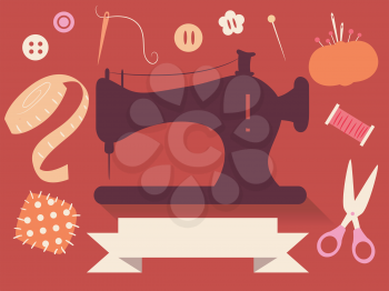 Flat Illustration Featuring Cute Sewing Elements