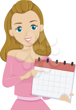 Illustration of a Teenage Girl Pointing to a Date on a Calendar