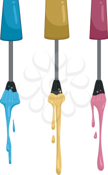 Illustration of Nail Polish Dripping from their Upturned Bottles