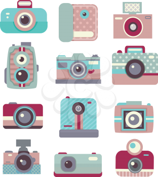 Flat Illustration Featuring Vintage Cameras with Patterned Prints