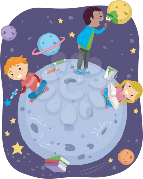 Stickman Illustration of Kids Playing with Stars