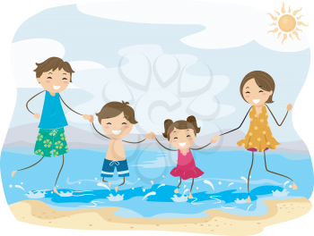 Stickman Illustration of a Family Having Fun at the Beach