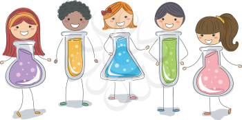 Stickman Illustration of Kids Shaped Like Test Tubes