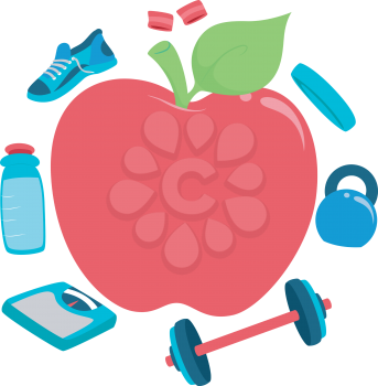 Frame Illustration Featuring an Apple Surrounded by Items Related to Fitness