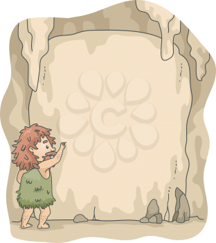 Frame Illustration of a Caveman Writing on Cave Walls