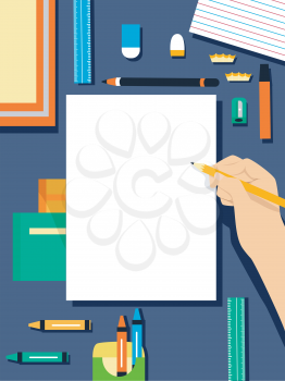 Flat Illustration Featuring a Collection of Art Supplies