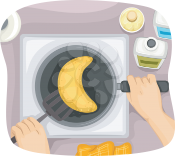 Illustration of a Person Making a Moon Shaped Pancake