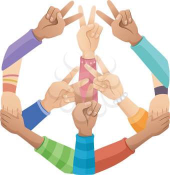 Illustration of Teens Forming the Peace Sign