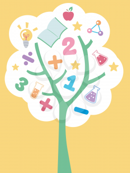 Illustration of a Tree Filled with Education Related Items