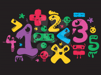 Illustration Featuring Numbers Shaped Like Monsters