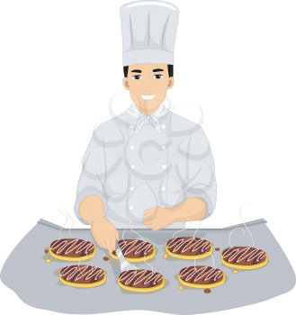 Illustration of a Male Chef Cooking Okonomiyaki
