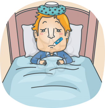 Illustration of a Man Lying Sick in Bed