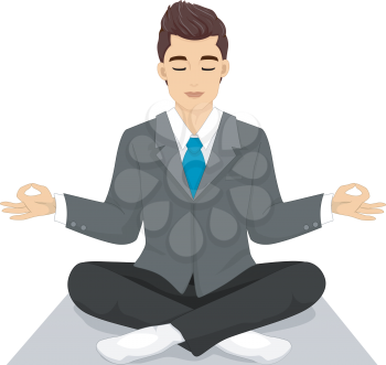 Illustration of a Man in a Suit Assuming a Yoga Pose