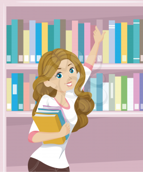 Illustration of a Teenage Girl Getting Books from the Library