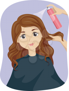 Illustration of a Teenage Girl Getting a Hair Treatment