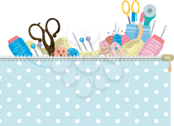 Colorful Illustration of a Header Featuring Different Sewing Materials