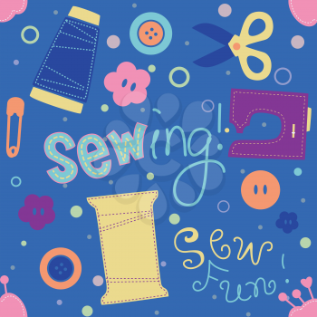 Seamless Illustration Featuring Different Sewing Materials
