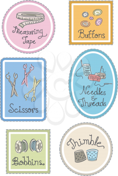 Group Illustration of Labels Featuring Different Sewing Materials