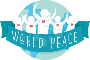 Illustration of a Group of People Tied by a Ribbon with World Peace Written on It