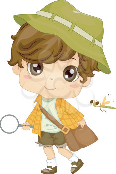 Illustration of a Little Boy Carrying a Magnifying Glass