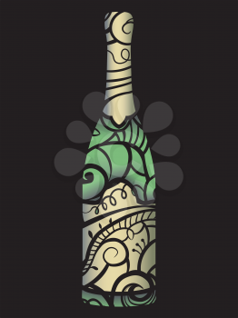 Illustration Featuring a Champagne Bottle Decorated with Vines