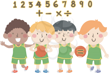Illustration of Kids Boys with Blank Jersey Uniform for Space to Place the Numbers and Math Operators