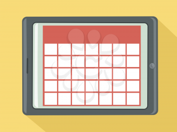Illustration of a Blank Calendar Template Inside a Tablet Computer. Digital Calendar