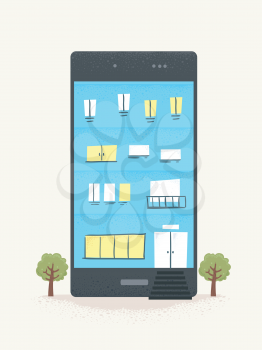 Illustration of a Mobile Phone Store or Building Shaped as a Mobile Phone