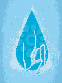 Abstract Illustration of a Water Drop with a Hand Inside