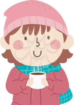 Illustration of a Kid Girl in Winter Clothes Holding a Warm Cup of Hot Choco