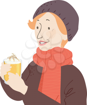 Illustration of a Senior Woman Holding a Cup of Eierpunsch with Cream on Top