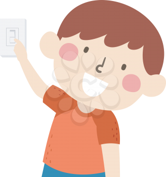 Illustration of a Kid Boy Turning Off Light Using Switch as Part of His Household Chores