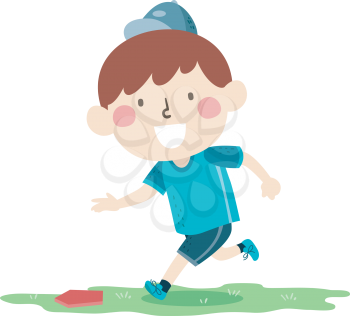 Illustration of a Kid Boy Running Towards Goal Base Playing Baseball