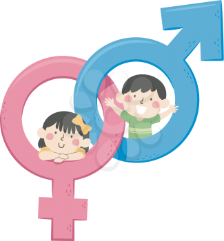 Illustration of Kids with Male and Female Symbols Connected to Each Other