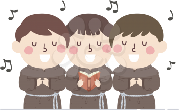 Illustration of Kids Boys Monks Singing and Holding Small Song Book