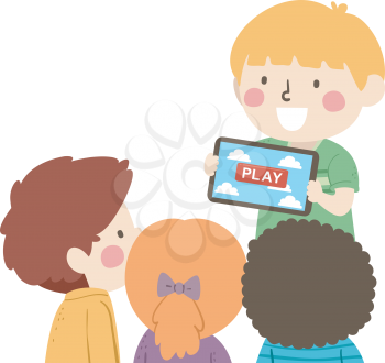 Illustration of a Kid Boy Showing a Mobile Game He Made to Other Kids