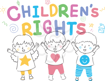 Illustration of Kids with Hands Up and Childrens Rights Lettering