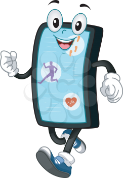 Illustration of a Mobile Mascot Running with Fitness App on Screen