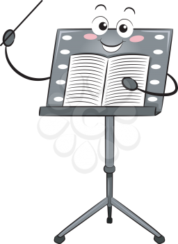 Illustration of a Music Stand Mascot with Music Sheet and Holding a Conductor Baton or Stick
