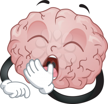 Illustration of a Brain Mascot with Open Mouth Yawning