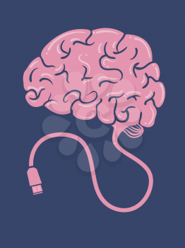 Illustration of a Brain with Wire Connected to a USB Cable