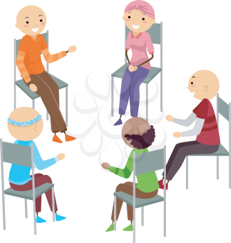 Illustration of Stickman Adult Group with Alopecia or Bald Head Sitting In Circle