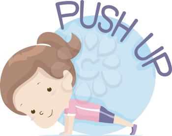 Illustration of a Kid Girl Exercising and Showing How to do Push Up