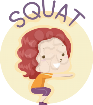 Illustration of a Kid Girl Exercising and Showing How to do Squat