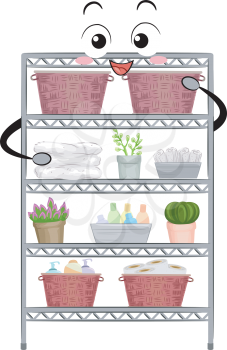 Illustration of a Stainless Steel Storage Mascot with Baskets and Plants for Organizing Toiletries