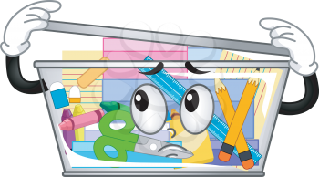 Illustration of a Transparent Container Mascot Full of Student Supplies from Paper, Crayons, Pencil to Scissors