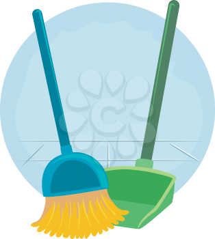 Illustration of Household Chores, Sweeping with Brush and Dust Pan